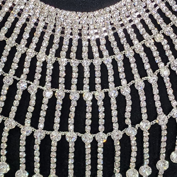 Statement Silver Crystal Collar Bib Necklace Earrings Bracelet Set New - Picture 3 of 11
